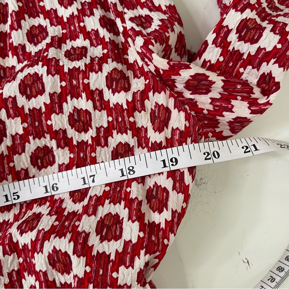 Tory Burch Red Textured Printed Long Sleeve Crystal Embellished Maxi Dress 4 - Picture 11 of 12